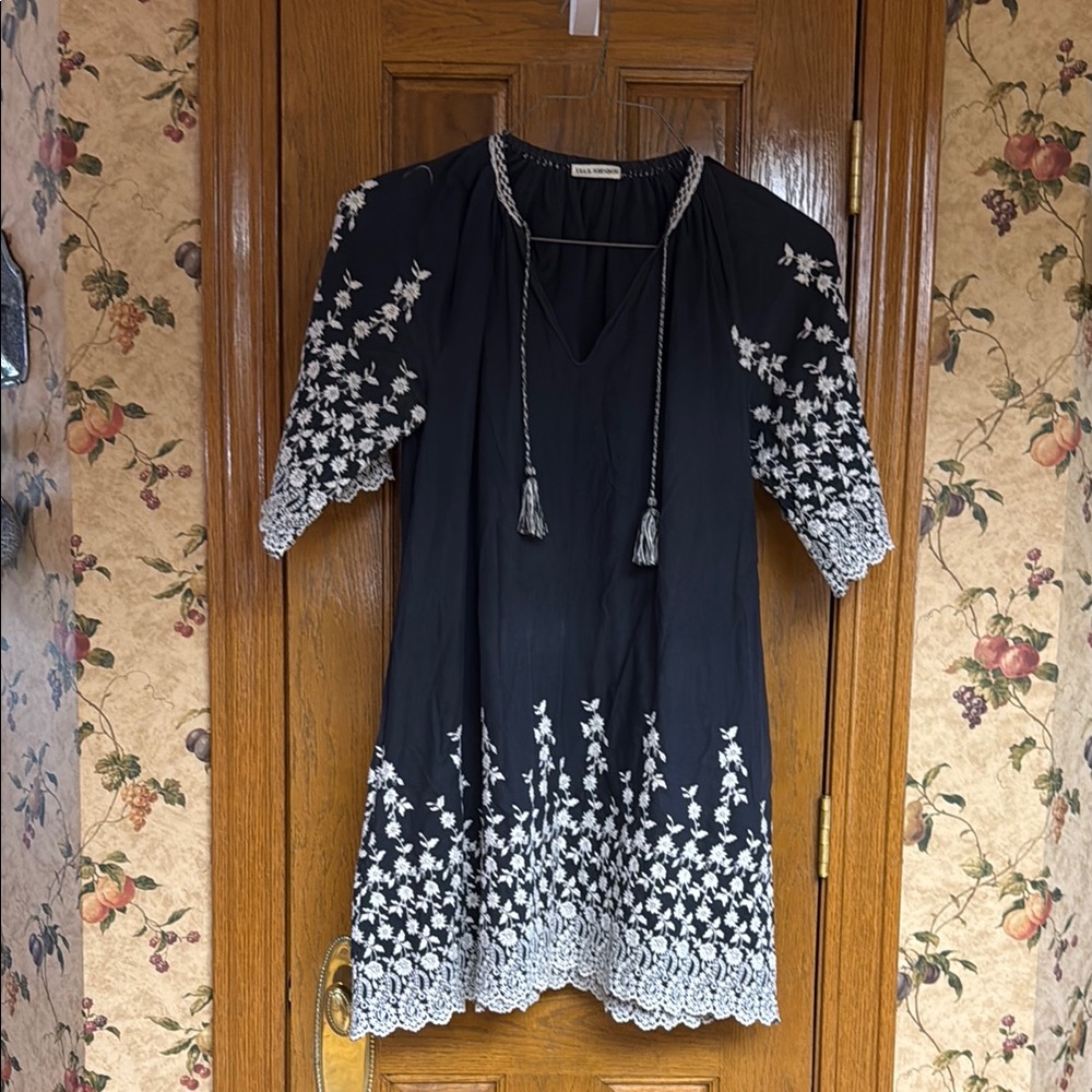 Black Dress with White Floral Embroidery by Ulla Johnson - Picture 1 of 6